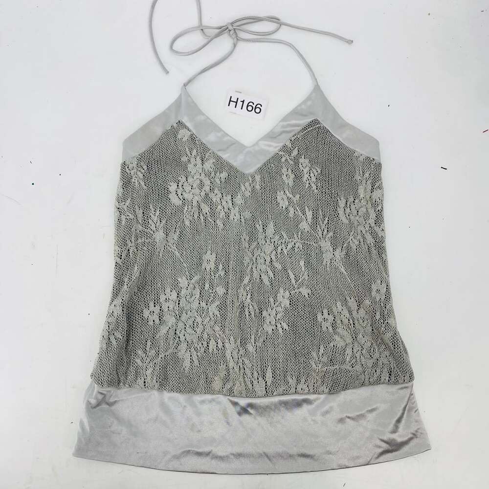 Vintage Vanity Y2K Silver Metallic Lace Halter Top Large Going Out Backless 90s